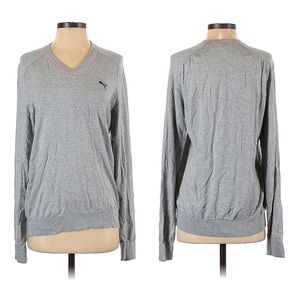Puma Grey Knit Cotton & Cashmere V-Neck Pullover Golf Sweater, sz. S